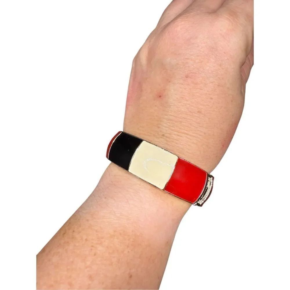 Nordstrom red, cream, black, and silver bangle bracelet